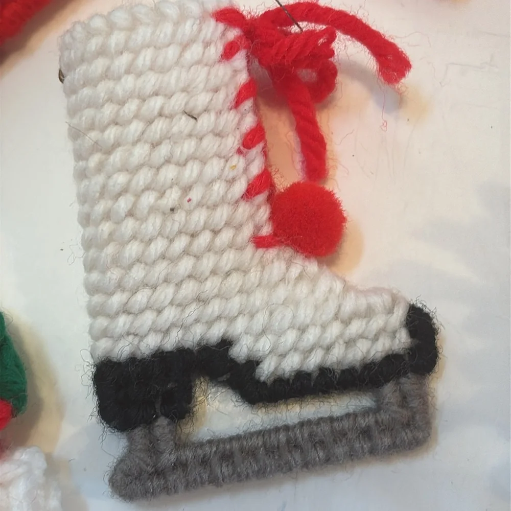 Handmade Yarn ornaments Vintage 80s Red and White Christmas Ornaments Craft Fair